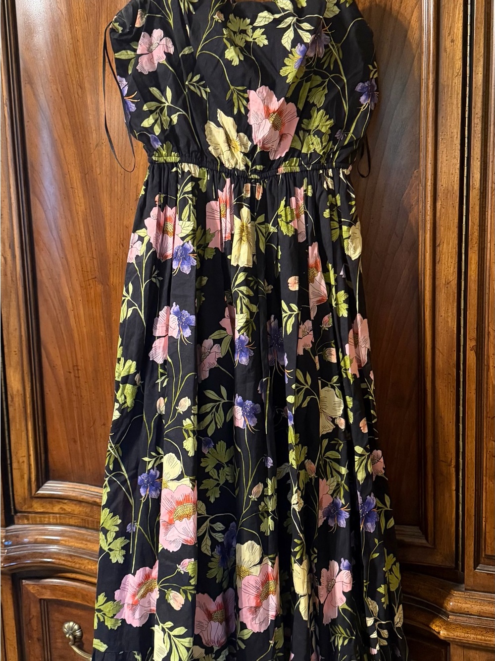 Express Black Floral Maxi Dress with Pink, Yellow & Purple Blooms